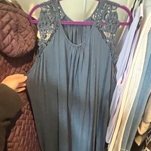 Blue Sleeveless Dress with Lace Detail